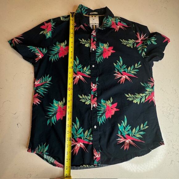 Denim & Flower Navy Button Up Floral Hawaiian Shirt Sz Large - Picture 7 of 10
